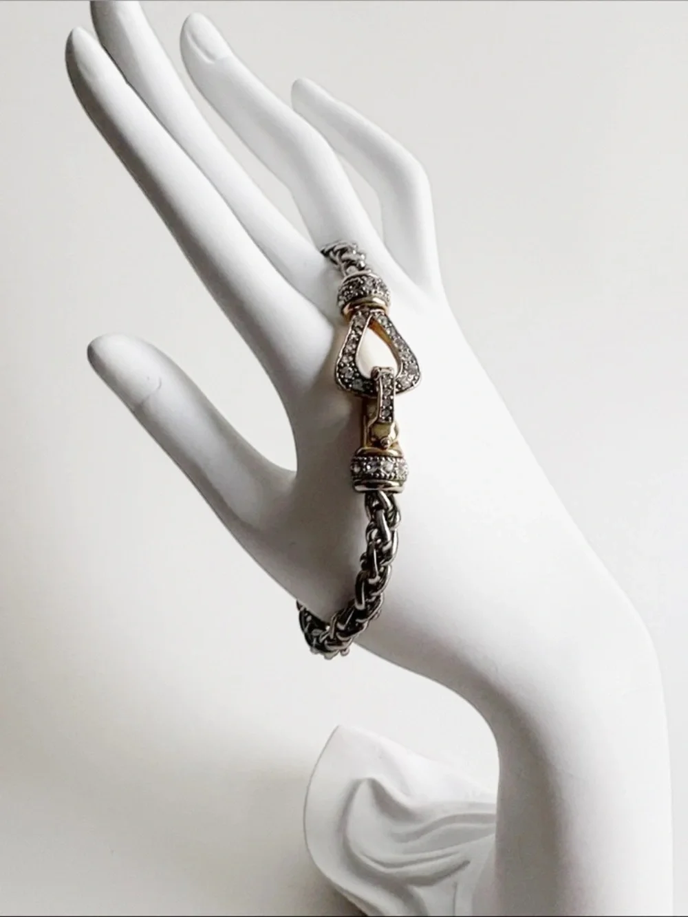 Two Tone Pave Link Bracelet Silver Gold Crystal Statement Jewelry